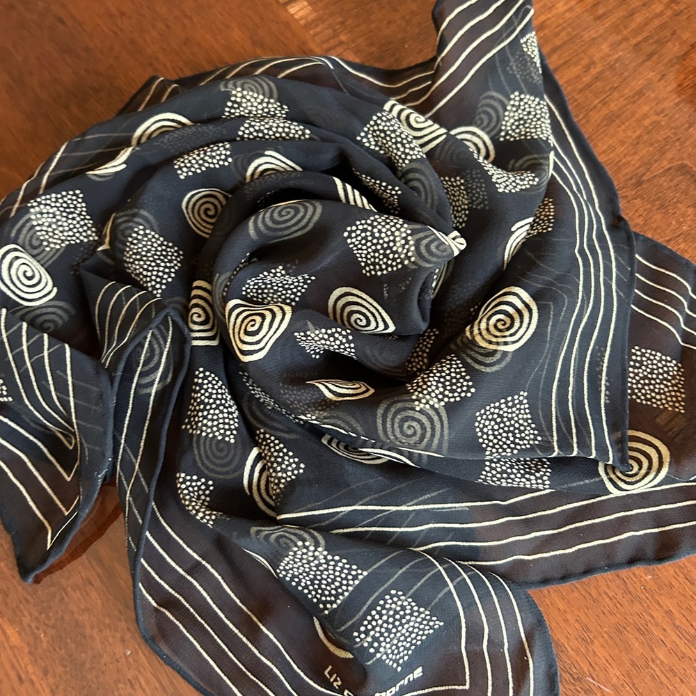 Liz Claiborne Black and White Geometric Scarf square with hand rolled edges - Picture 8 of 9